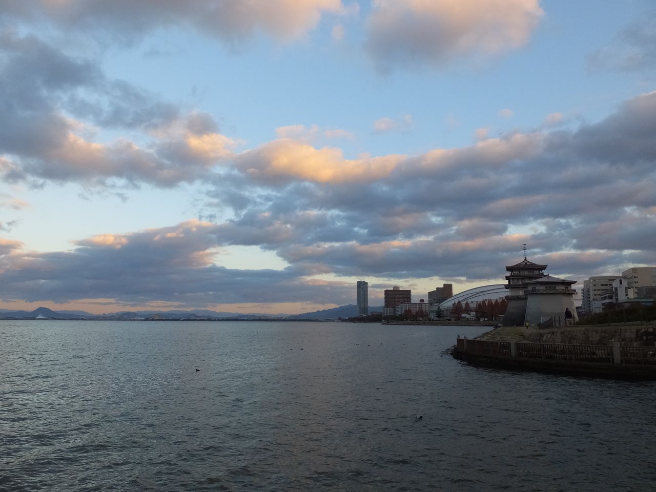Lake Biwa waterfront at sunset